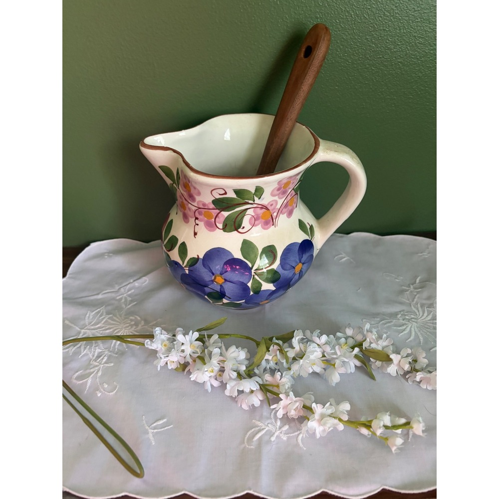 Vintage Hand Painted Floral Ceramic Pitcher Multi Color Flower Vase - Picture 7 of 7